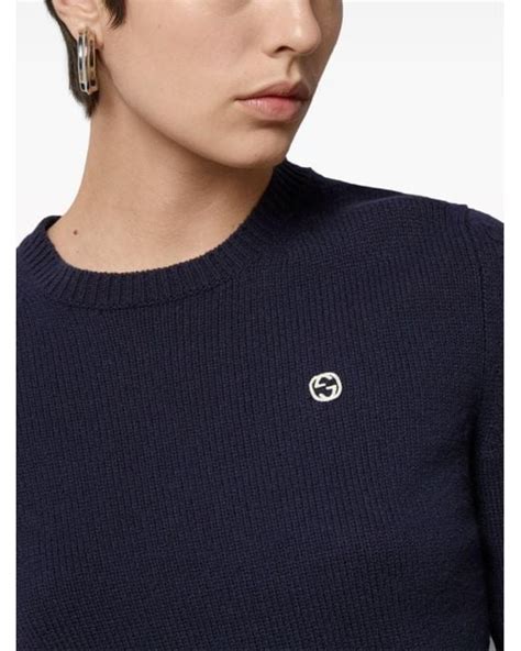 Knit wool sweater with Interlocking G in blue 